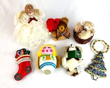 Lot of 7 Assorted Vintage Christmas Decorations Angels, Raccoon, Bears Ornaments