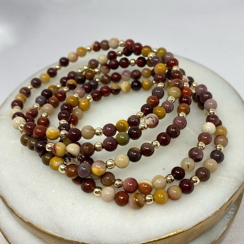NEW Set of 5 Australian Mookaite Handmade Elastic Bracelets - Picture 3 of 4