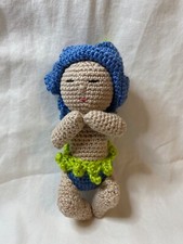 Handmade Amigurumi Crochet Garden Sleeping Baby Doll Blue Flower hat and Diaper