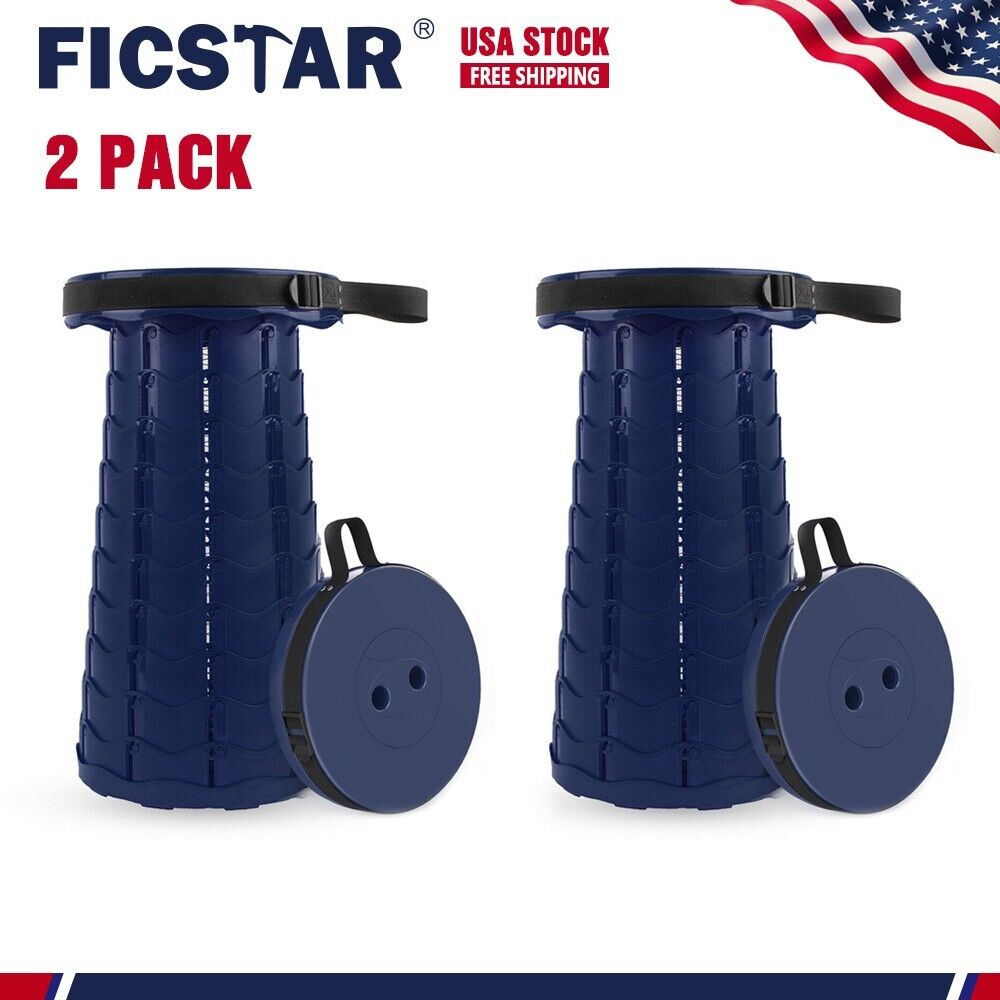 2 Pack Portable Telescopic Stool Collapsible & Retractable Folding Chair /Navy