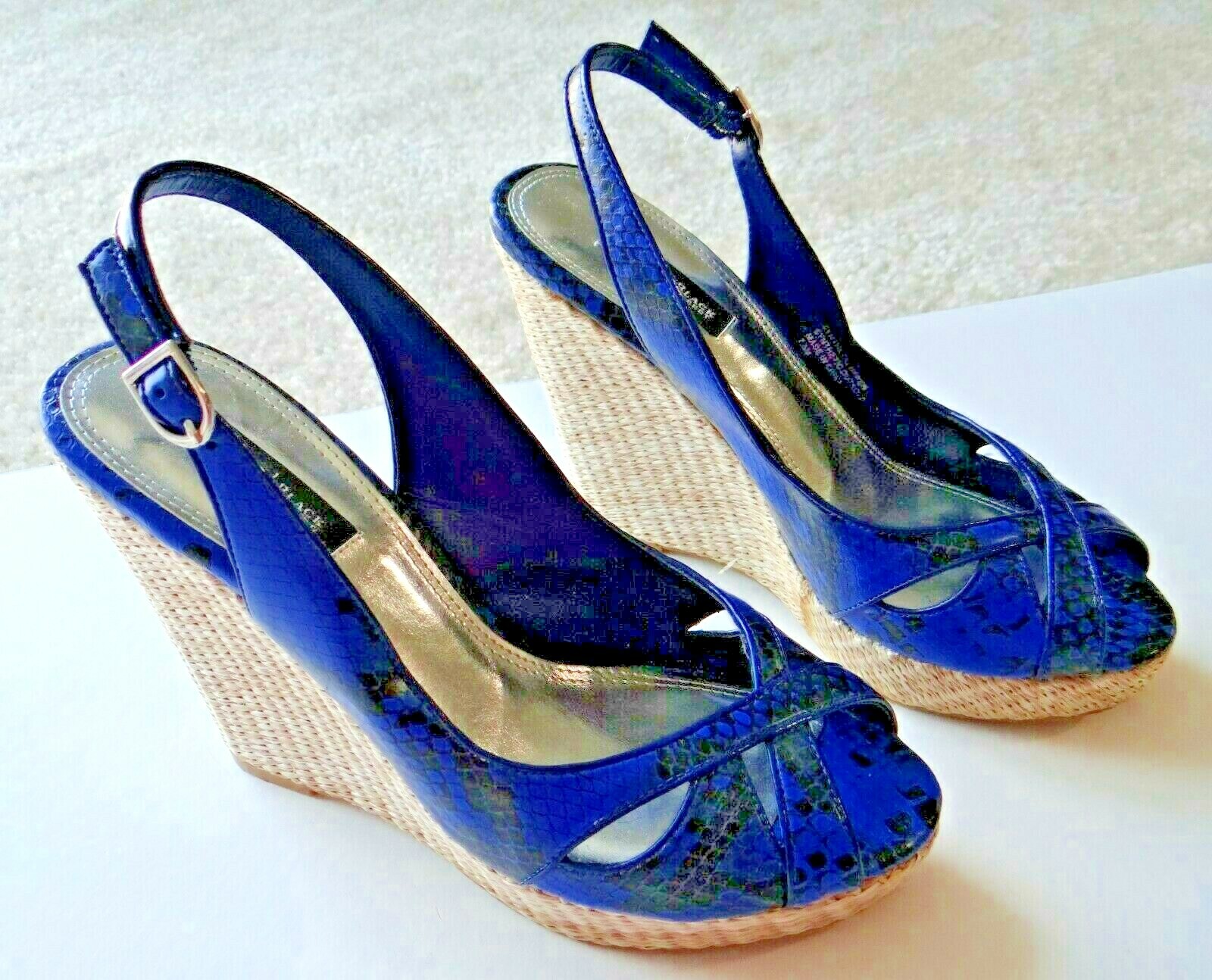 WHBM Blue PYTHON PRINT Slingback WEDGE HEELS 7.5 … - image 1