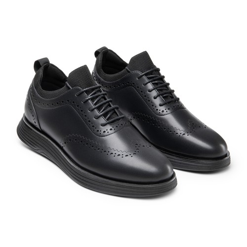 Men's Dress Sneakers Oxfords Casual Wingtip Brogue Breathable Shoes Black/Brown - Picture 12 of 35