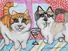 Munchkin Drinking a Martini Collectible 11x14 Cat Art Print Signed Artist Ksams