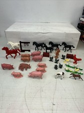 Lot Of 30 Plastic Farm Animals Pigs Chickens Horse Woman Hong Kong Vintage