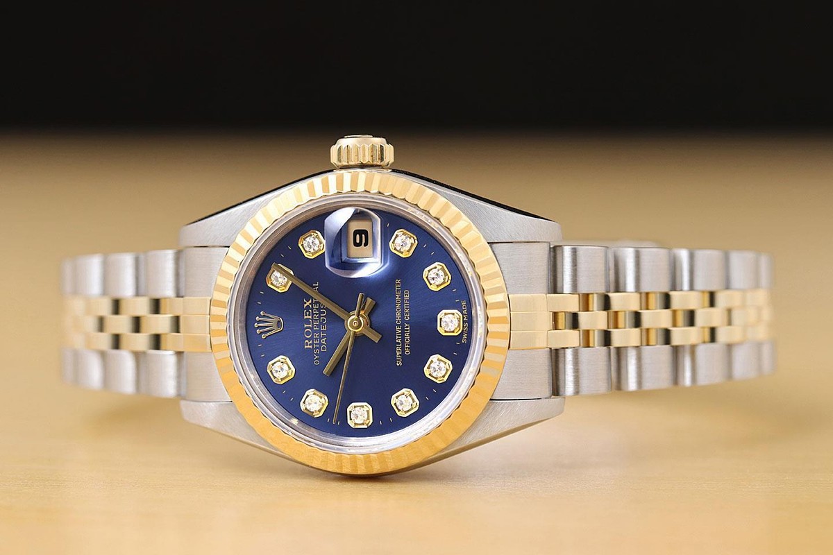 チョコページ ROLEX LADIES DATEJUST 79173 BLUE DIAMOND DIAL 18K YELLOW GOLD