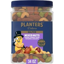 PLANTERS Deluxe Salted Mixed Nuts 34oz Roasted Cashews Almonds Pecans Pistachios