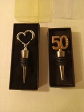2 Metal Wine Bottle Stopper Topper Cork 1 Heart Shaped & 1 #50
