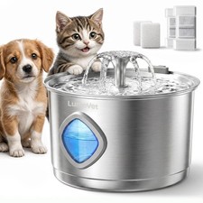 Stainless Steel Automatic Cat Water Fountain 2.8L Quiet Self Cleaning Dog