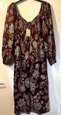 Nobody?s Child Amaya Brown,Blue Floral mid dress size 12 new tags