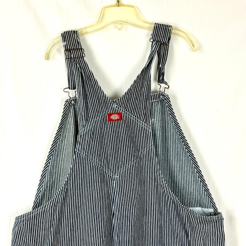 Dickies Bib Overalls Mens 48x32 Blue Striped Denim Train Conductor Trucker - Picture 9 of 15