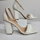 Womens Sz 9-Dream Pair Open Toe Ankle Strap White Chunky Heels Shoes Sandals 