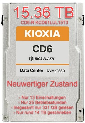 KIOXIA CD6-R 15,36TB NVMe SSD KCD61LUL15T3 quasi neu, nur 25h genutzt. Garantie