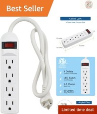 Compact 4-Outlet Surge Protector with 90 Joules Portable Flat Plug Design