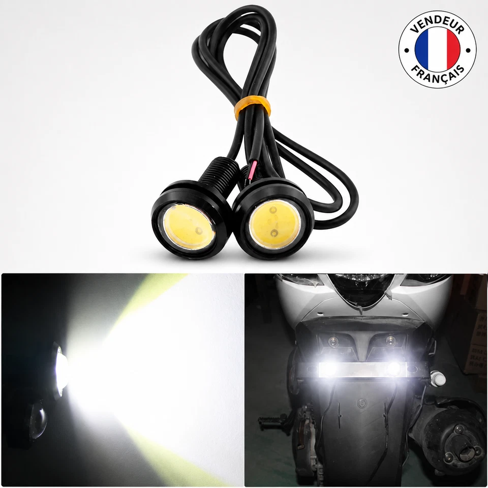 Ampoules LED Encastrable Universel Feux de Jour scooter moto 18mm Blanc 6000K - Photo 1/1