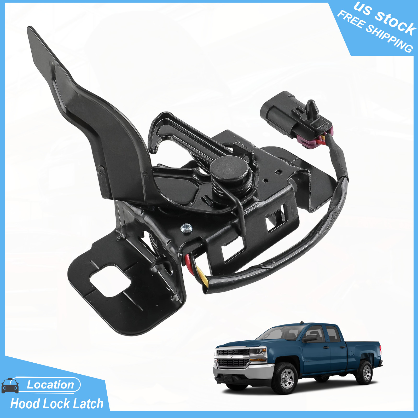Hood Latch For Chevy Silverado GMC Sierra 1500 2014-2019 w/ Remote Start 3-Pin
