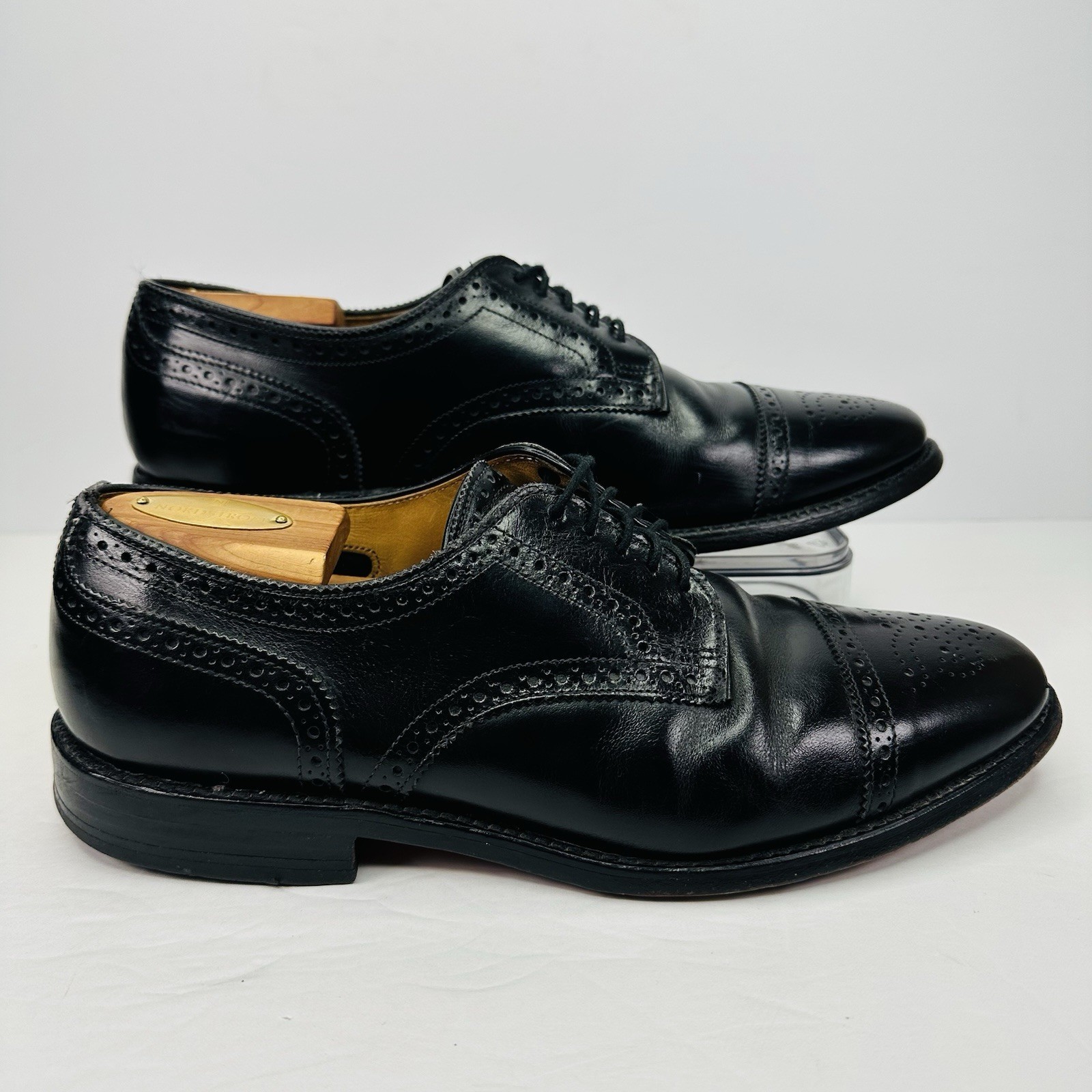 Allen Edmonds Sanford Cap Toe Brogue Derby Mens Size 9 Black Leather Dress Shoes