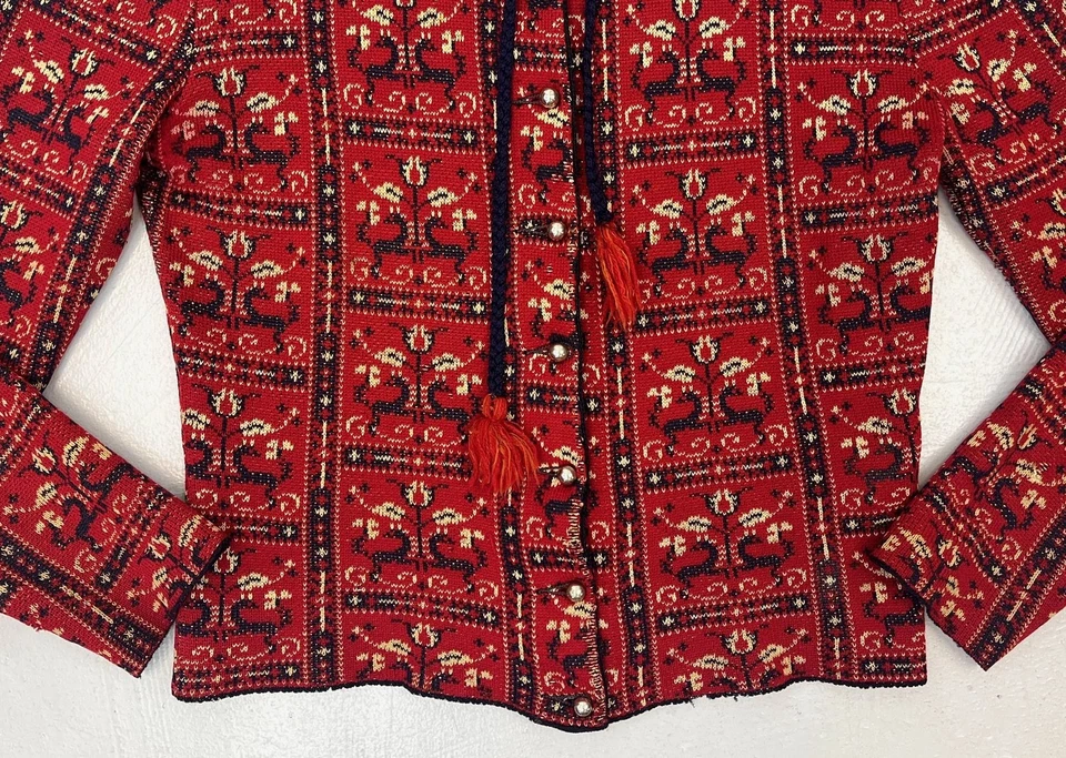 Suéter Catalina Jacquard Floral Ciervo Estampado Novedad Lana Rojo Ropa Deportiva Años 40 Foto 3 de 4