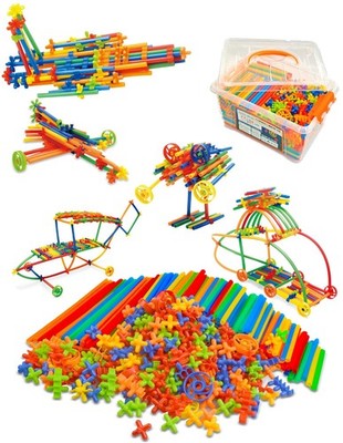 600PCS STEM Building Toys - Straw Constructor Set for Kids, Develops Motor Skill