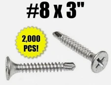 #8 x 3" Self Drilling Philips Bugle Head Screws Zinc (2,000 pcs) Intercorp