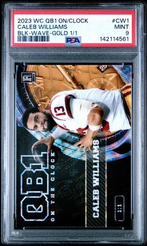 Caleb Williams RC 2023 Wild Card QB1 On The Clock  Black Wave Gold 1/1 PSA 9