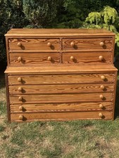 Vintage Architects PitchPine Plan Chest, 9 Drawers And Wooden Handles -ex cond
