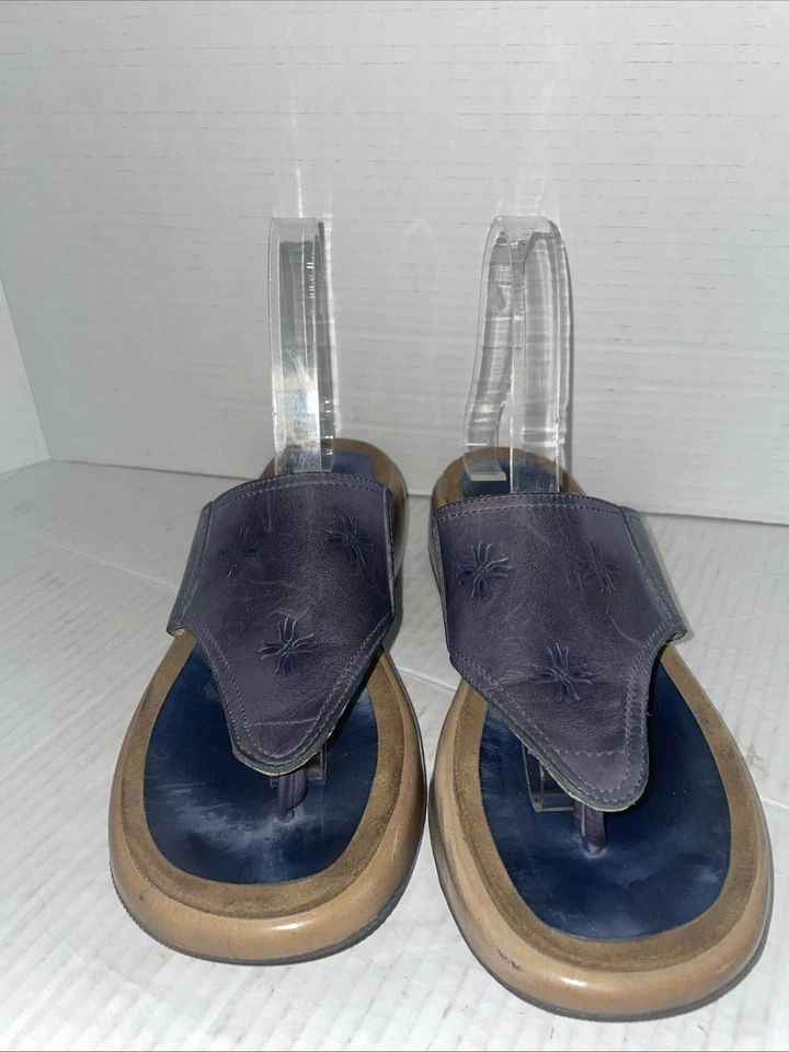 Sandalias Dansko Mujer EE. UU. 8 Slide Cuero Azul Sin Cordones Cuña Chanclas EU 38 Foto 2 de 4