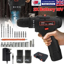 18V Cordless Drill Combi Driver High Power Electric Screwdriver Set 2 Batteries