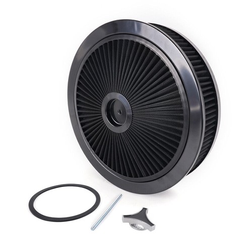 Black 14" x 3" Round Super Flow Thru Air Cleaner Washable For 5-1/8 Carb Neck - Picture 9 of 12