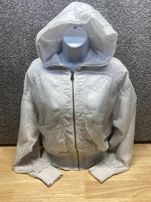 FP Free People Movement S White Jacket Eyelet Sheer Crop Windbreaker Hoodie FLAW