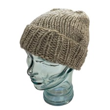 Beige / Cream Hand Knit Chunky Knit Cuffed Beanie / Hat, OS
