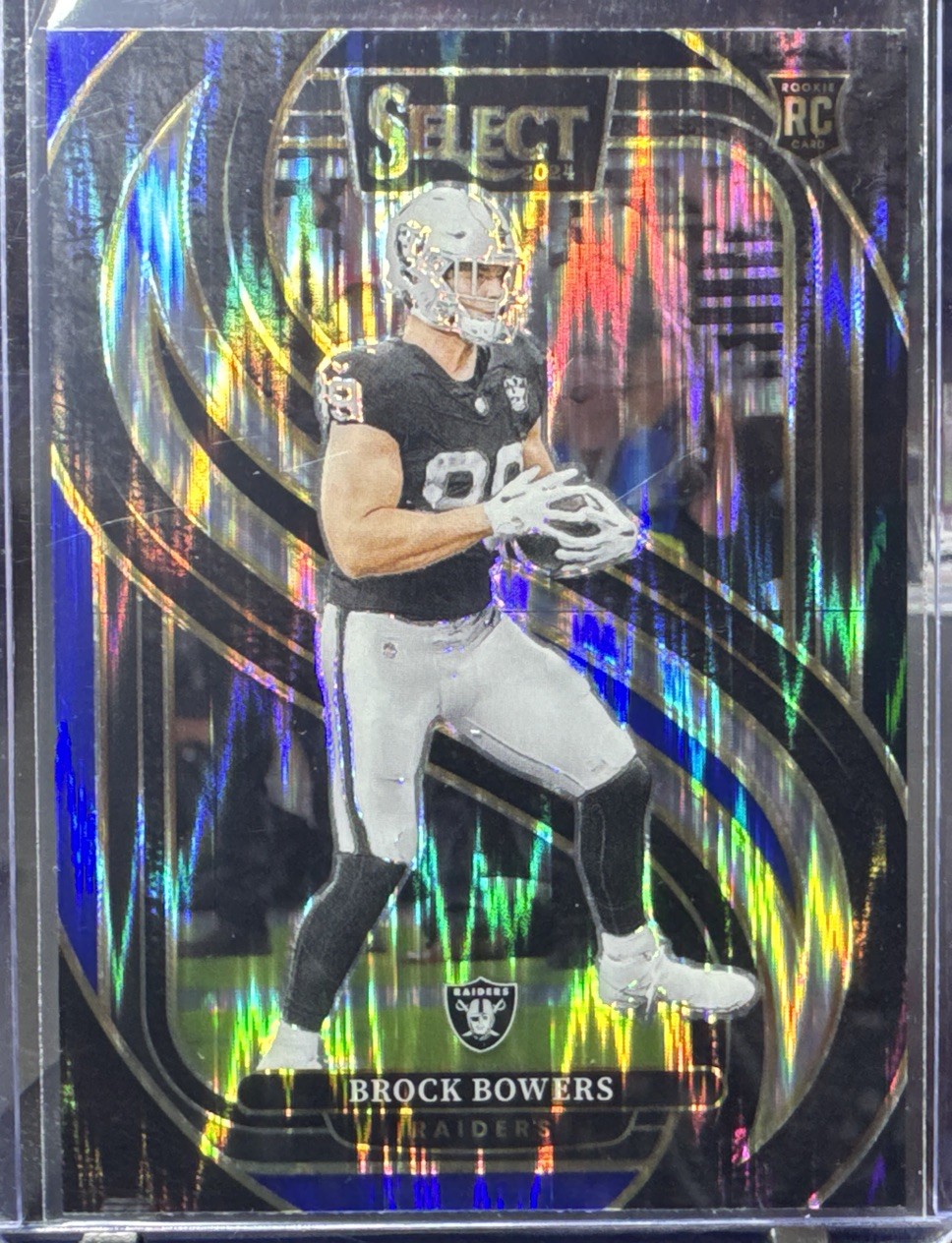 2024 Select Brock Bowers Premier RC Black and Blue Prizm Shock #118 Raiders💥