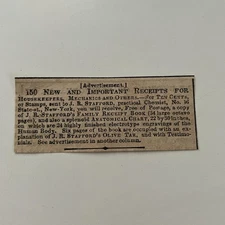 New Important Receipts For Housekeepers JR Stafford NY 1857 Clipping TAJ5-S34