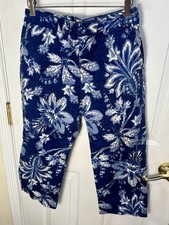 VTG Ralph Lauren Pants 4 Blue Floral Chino Trousers Crop Capri Stretch Coastal