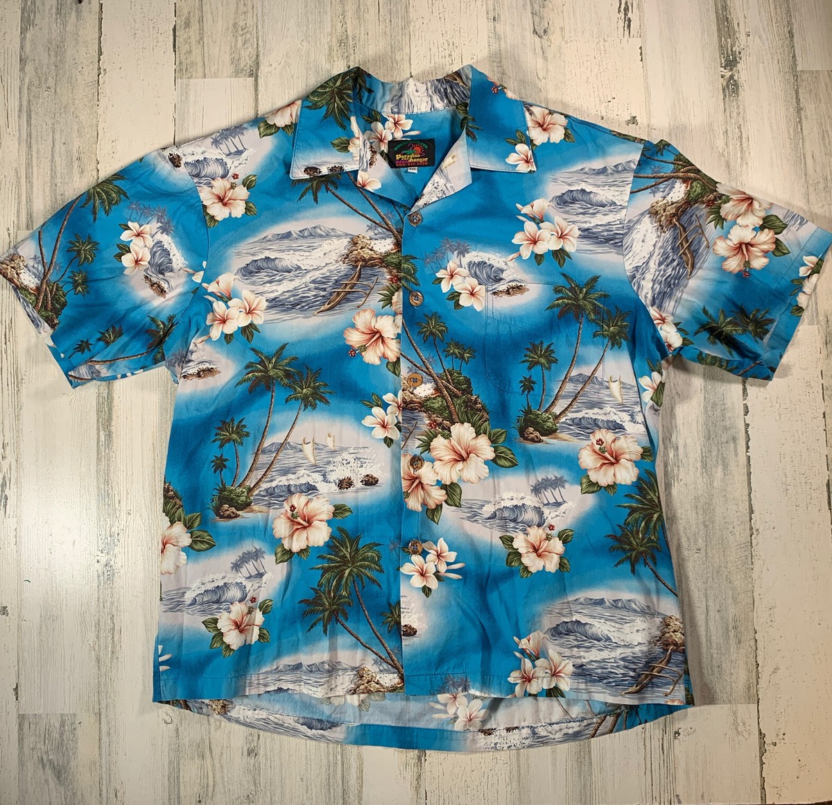 Vintage Paradise on a Hanger Men's Blue Floral Palm Trees Hawaiian
