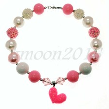 Fashion Women Cute Pink Heart Chunky Bead Kids Gumball Bubblegum Necklacet Gift