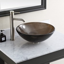 16.5" Coffee Tempered Glass Vessel Sink Bowl Dark Brown Set with Pop up Drain