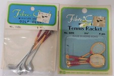 Fibre Craft Dollhouse Miniatures Sporting Lot 4 Tennis Racquets 4 Golf Clubs New