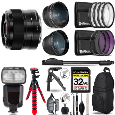 Sony E 35mm f/1.8 OSS Lens - 3 Lens Kit + Monopod - 32GB Kit Bundle