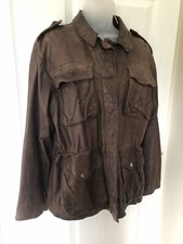 Ladies UK 14 Mulberry Crinkle Distressed Brown Leather Jacket Epaulettes 42"