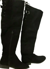 Thigh High Boots Women's Size 6 Black Buckle Laces Express Over Knee