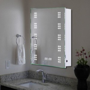 led illuminated bathroom mirror cabinet demister sensor toothbrush