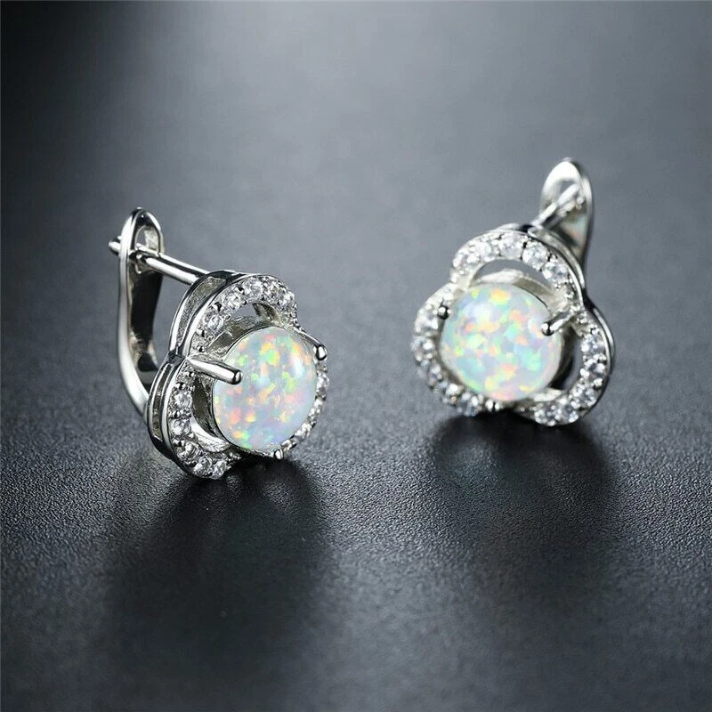 2.30 Ct Round Cut Fire Opal Huggie Hoop Women's Earrings 14k White Gold Finish - Image 2 of 4