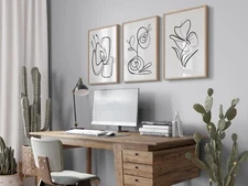 Minimalist Abstract Charcoal Flowers Set of 3 Wall Art