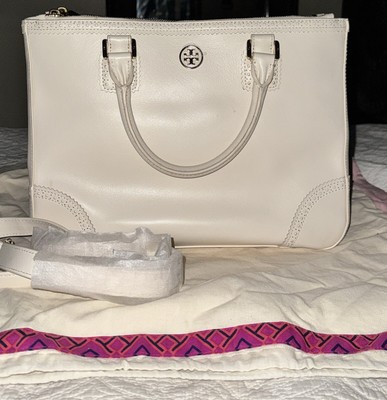 Creme Leather Tory Burch Robinson Spectator Double Zip Tote NWOT
