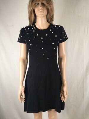 Women's NWOT Planet Gold Black Short Sleeve Pearl Dress Size M | eBay