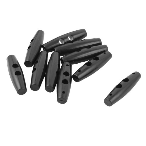 Plastic 2 Holes Scrapbooking Sewing Toggle Buttons Adjustive Lock Black 10pcs - Picture 1 of 3