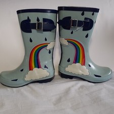 Wonder Nation Girls' Size 11/12 light blue Rainboots with rainbow rain drops