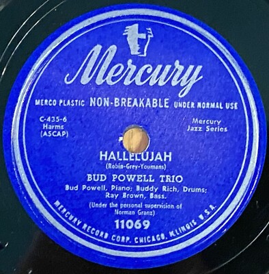 78 rpm Bud Powell-Hallelujah/Tea for Two 1951 Mercury 11069 E+/E