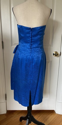 I. Magnin Silk Cocktail Dress Vintage 90s Royal Blue Sweetheart Neck Strapless - Picture 4 of 12