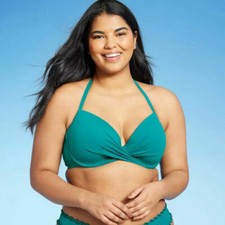 Women's Lightly Lined Twist-Front Bikini Top Shade Shore Green Size 38B